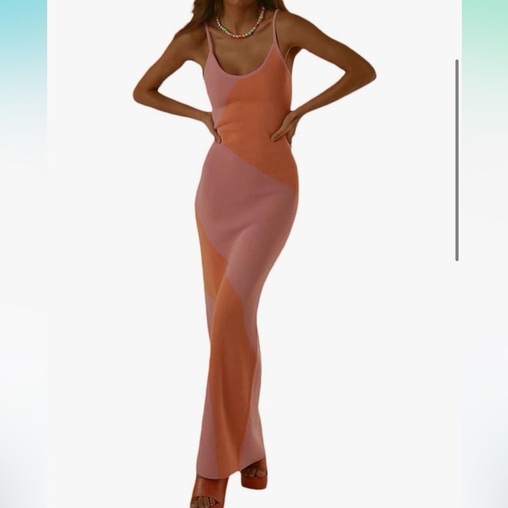 Pink /Orange Bodycon Maxi Dress with Scoop Neck